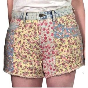ANTHROPOLOGIE FARM RIO PATCHWORK DENIM SHORTS, SZ 25